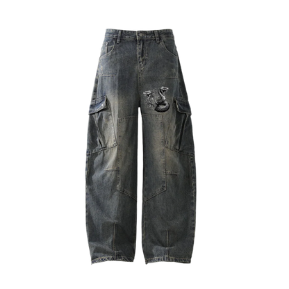 Heavyweight Multi-Pocket Washed Vintage Loose Jean