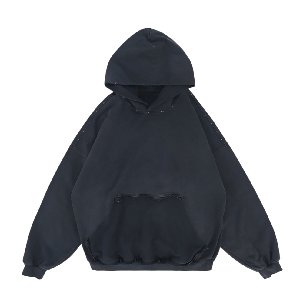 Reverse Pocket Design Distressed Hoodie