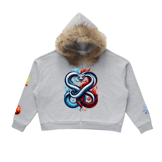 Unisex Fur-Trim Zip-Up Hoodie