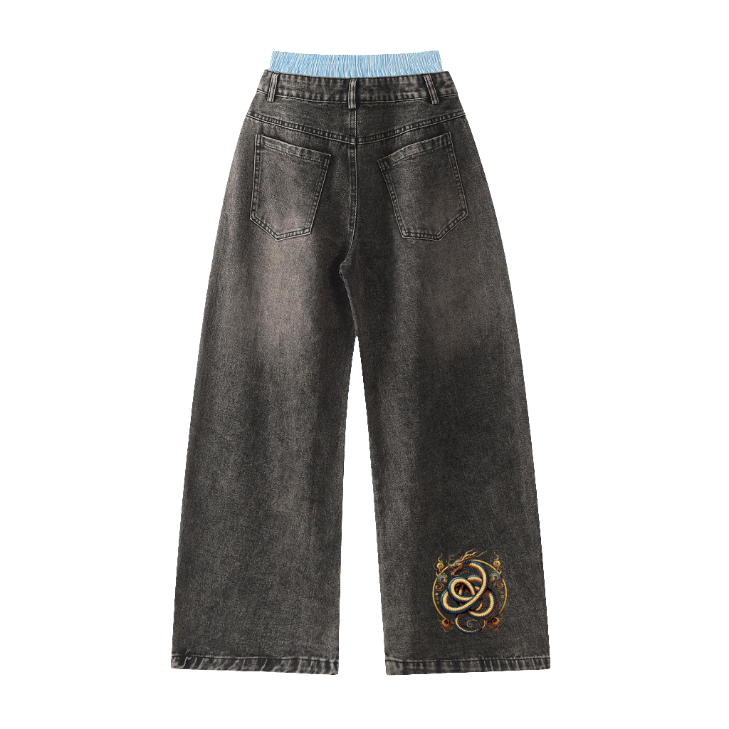 Unisex Double Waist Wide Leg Jeans