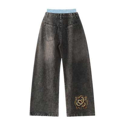 Unisex Double Waist Wide Leg Jeans