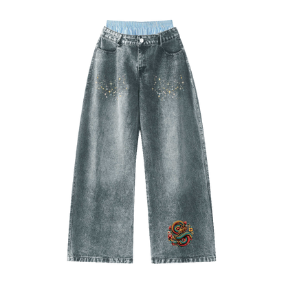 Unisex Double Waist Wide Leg Jeans