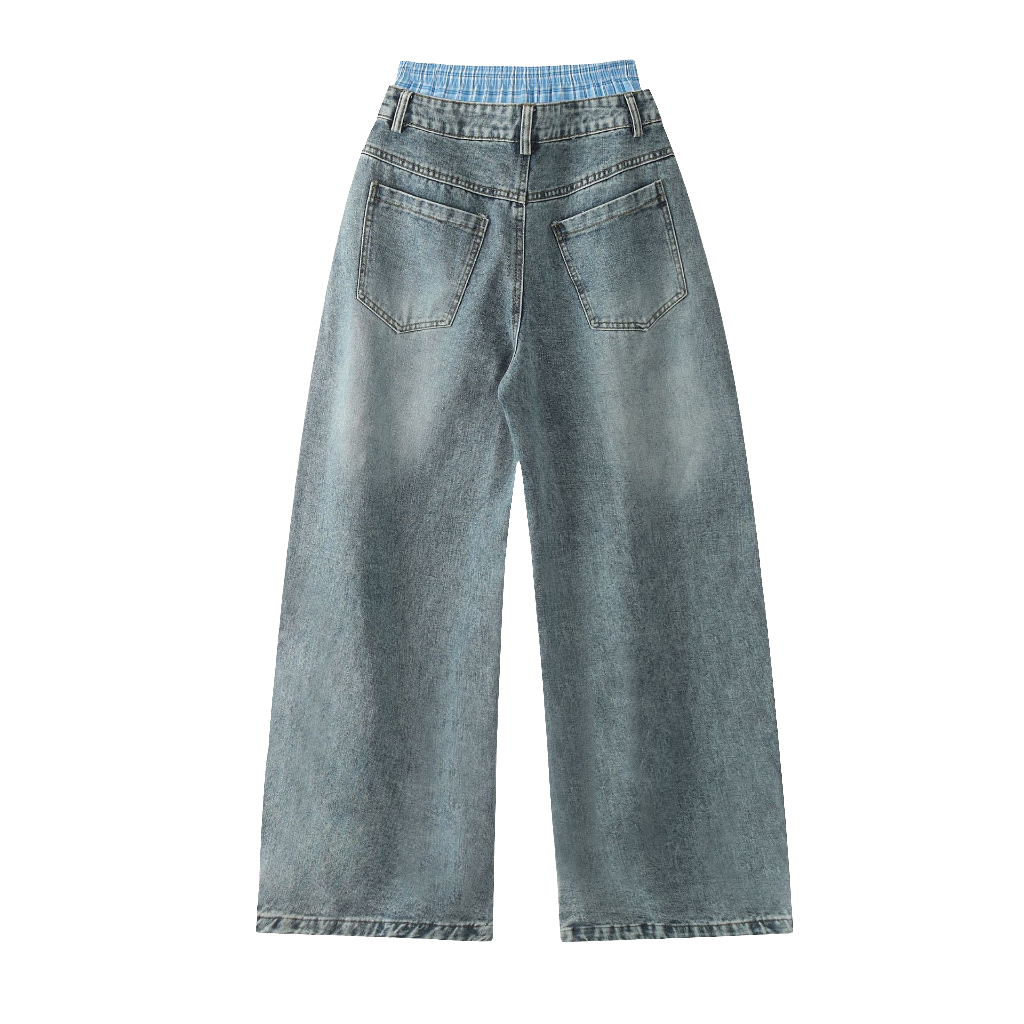 Unisex Double Waist Wide Leg Jeans