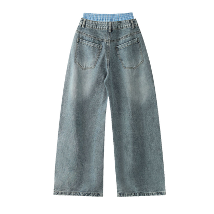 Unisex Double Waist Wide Leg Jeans
