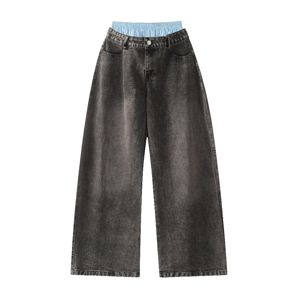 Unisex Double Waist Wide Leg Jeans