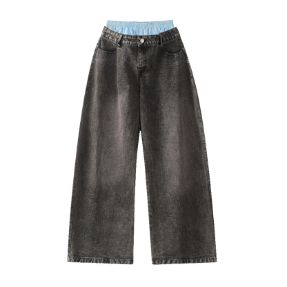Unisex Double Waist Wide Leg Jeans