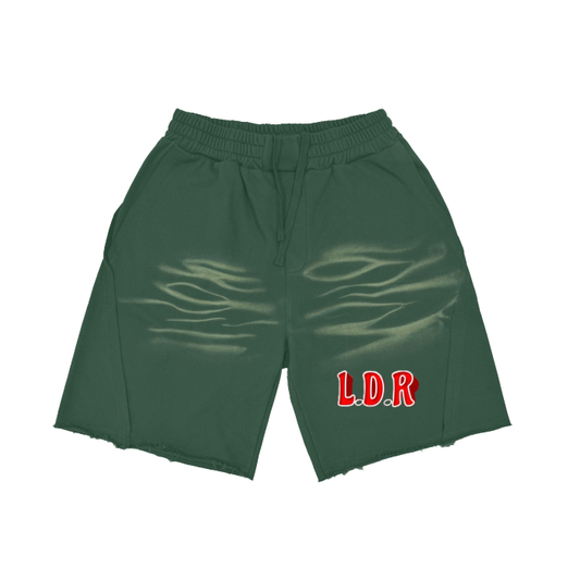 (Dark Green&Black&Coffee）Heavyweight  Vintage Washed  Tiger Stripes Short Pants - 360 GSM